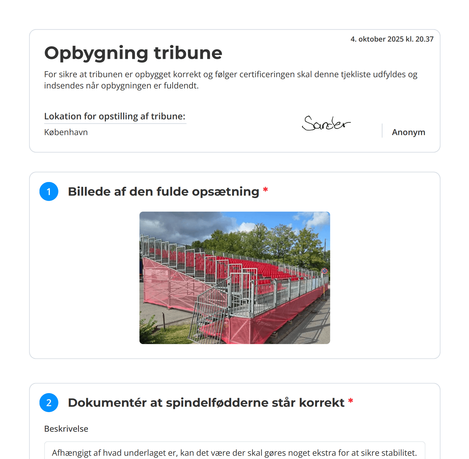 Forhåndsvisning af PDF-rapporten for tribune opbygning